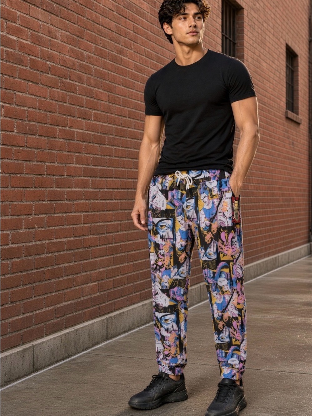 Men's anime Graphic Print Jogger Pants size large